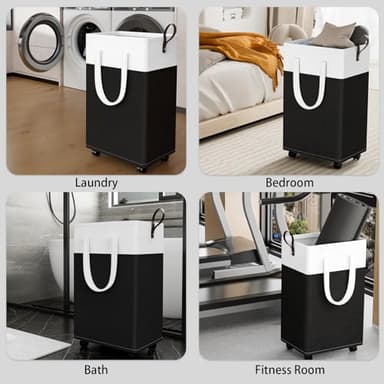 HomeHacks 75L Rolling Laundry Basket with Wheels, Collapsible & Waterproof Laundry Hamper, Mobile Clothes Hamper, Storage Laundry Bins with Handles for Laundry Room, Bedroom, Bathroom & Dorm, Black - Image 7