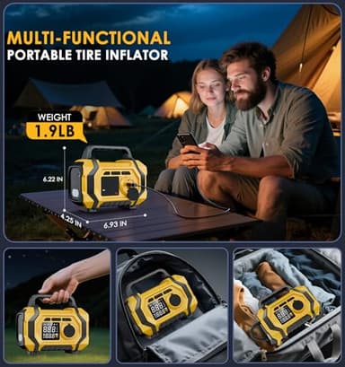 Tire Inflator Portable Air Compressor, 6X Fast 150PSI Air Pump for Car Tires, Cordless Car Motorcycle Balls Bike Pump, Tire Inflator Pressure Gauge, 12V Auto Shut-off Tire Pump, LED Display&Light - Image 5