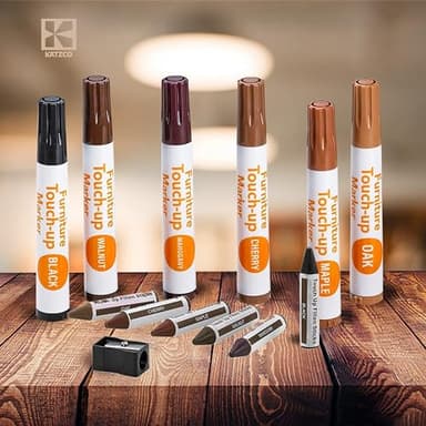 Katzco Furniture Repair Kit Wood Markers - Set of 34 - Markers and Wax Sticks with Sharpener - for Stains, Scratches, Floors, Tables, Desks, Carpenters, Bedposts, Touch-Ups, Cover-Ups - Image 4