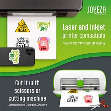 JOYEZA Premium Printable Vinyl Sticker Paper for Inkjet Printer - 25 Sheets Matte White Waterproof, Dries Quickly Vivid Colors, Holds Ink well- Tear Resistant - Inkjet & Laser Printer - Image 3