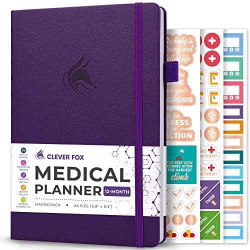 Clever Fox Compact A5 Medical Planner 12-Month – Medical Notebook, Health Diary, Wellness Journal & Logbook to Track Health – Self-Care Medical Journal – 12 Months, Undated (Purple) - Image 1