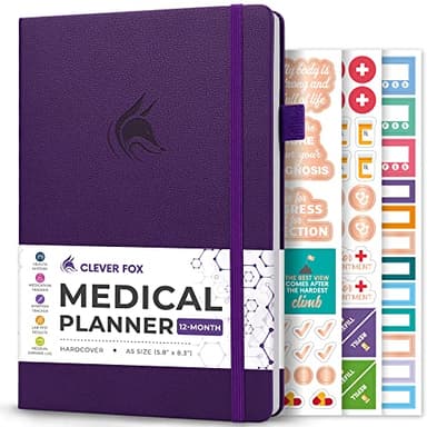 Clever Fox Compact A5 Medical Planner 12-Month – Medical Notebook, Health Diary, Wellness Journal & Logbook to Track Health – Self-Care Medical Journal – 12 Months, Undated (Purple) - Image 1
