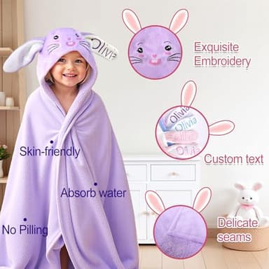 Individz Custom Hooded Bath Towel with Name, Personalized Highly Absorbent Bunny Towels, Baby Bath Towels for Girls Boys, Christmas Brithday Shower Gifts for Baby, Toddler, Newborn (Pink) - Image 3