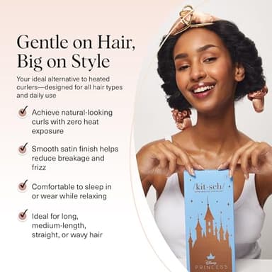 Disney & Kitsch Satin Heatless Hair Curler Set - Heatless Curls Overnight with Hair Curler & 2 Satin Scrunchies - Hair Curlers to Sleep in for Overnight Curls - Overnight Blowout Rods - Princess Party - Image 3