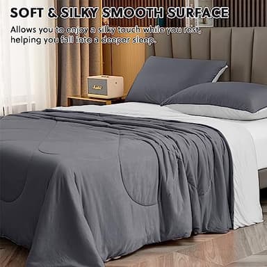 HOMFINE Cooling Comforter King Size, Grey Summer Cooling Blanket for Hot Sleepers and Night Sweats, Japanese Double-Sided Cold Tech Fabric Q-Max 0.45, Soft Breathable Silky Smooth Lightweight - Image 4