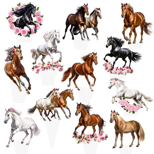 Horse Cupcake Toppers - 48 Pcs Racing Horse Cupcake Decorations for Birthday Parties & Baby Showers - Image 1
