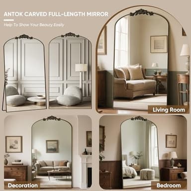 Antok Arched Full Length Mirror, 81"x41" Floor Mirror with Carved, Full Body Mirrors for HomeDecor, Standing/Halling Large Wall Mirror for Bedroom, Living Room, Cloakroom, Bronze, Retro Style - Image 8