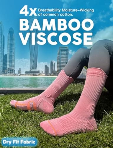 Bamboo Viscose Compression Running Crew Socks, Moisture Wicking Anti-Blister Hiking Athletic Cycling Gym Socks (US, Alpha, Small, Regular, Regular, Dusty Pink) - Image 3