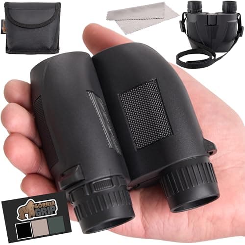 GORILLA GRIP 10x25 Compact Binoculars for Adults with Strap, Superior High Powered Clear 10X Magnification, Lightweight, Bird Watching, Hunting, Stargazing, Adjustable Eye Cups, Black - Image 1