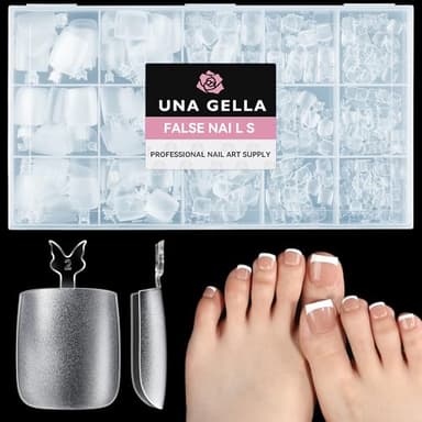 UNA GELLA Square Toe Nail Tips For Big Toe, 504Pcs 15Sizes Soft Gel Full Cover Toe Nail Tip Pre-buff Fake Acrylic Toe Nail Press Ons Soak Off Pedicure For Nail Extensions Home DIY Nail Salon - Image 1