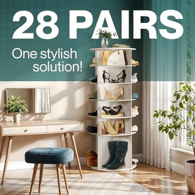 LOFT + IVY 7 Tier Rotating Shoe Rack Tower – 360° Spinning Storage Organizer, Modern Round Shoe Carousel for Closet, Entryway, Bedroom – Space Saving Rotating Lazy Susan Storage Tower - Image 5