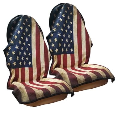 LoyaGour Car Seat Cover Protector Front Seats,for Gym Workout,Running,Swimming,Beach and Hiking,Waterproof Sweat Towel Bucket Seat Covers for Cars SUV Trucks (American Flag, 2Pcs) - Image 1