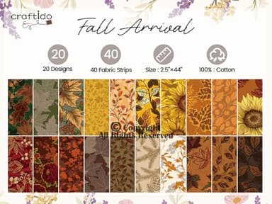 Craftido-18 Options-100% Cotton Jelly Roll Fabric Precut Strips for Quilting, Crafting, and Sewing, 40 Strips 2.5" x 44" Assorted Bundles for Rug, Quilt Project, DIY Craft and Home Decor-Fall Arrival - Image 4