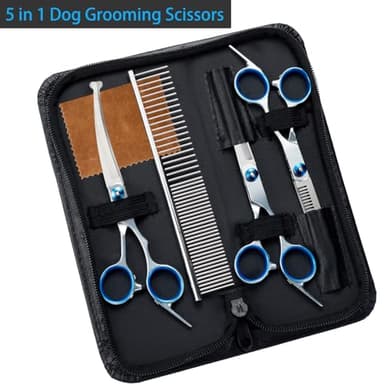 5 in 1 Premium Dog Grooming Scissors, Professional Dog Scissors for Grooming with Safety Round Tips, Lengnoyp Stainless Steel Thinning Shears, Pet Cat Shears for Grooming Kit - Image 2