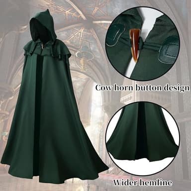 Giftdigger Renaissance Hooded Cloak for Women Men,Adult Medieval Cloak,Vintage Viking Cape,Halloween Renaissance Costume Women Men,Gothic,Green Cape with Hood,M/150cm - Image 3