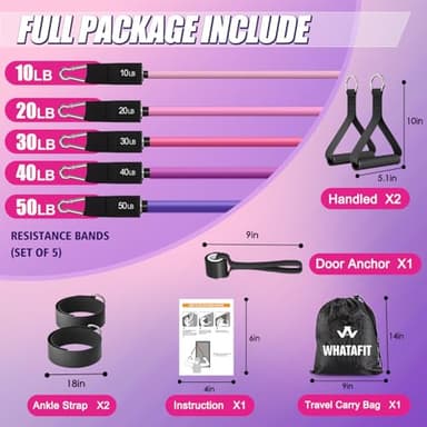 WHATAFIT Resistance Bands, Exercise Bands，Resistance Bands for Working Out, Work Out Bands with Handles for Men and Women Fitness, Strength Training Home Gym Equipment - Image 2