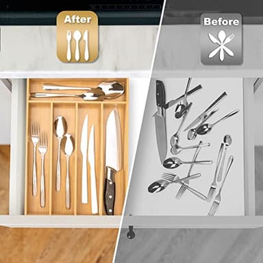 Besilord Silverware Organizer Kitchen Drawer Organizer Utensil Organizer Bamboo Silverware Holder Cutlery Organizer in Drawer Flatware Organizer Tray(5 slots, Natural - Image 4
