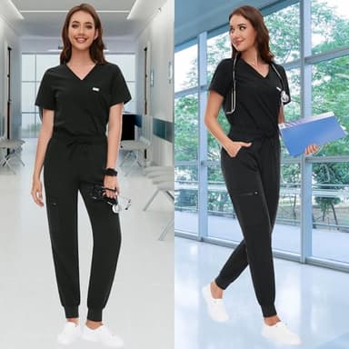 fitglam Women's Scrub Pants with 6 Pockets, Medical Slim Fit Cargo Joggers for Women, S-3XL Black - Image 5