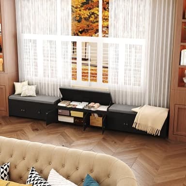 HOMEFORT 41.3" Shoe Bench with Lift Top Storage, Entryway Bench with Cushioned Seat, Wooden End of Bed Bench, Shoe Cabinet Bench with Hidden Storage Space, for Bedroom, Hallway,Black - Image 7