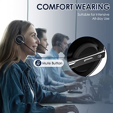 Wireless Headset, Bluetooth Headset with AI Noise Cancelling Mic, Bluetooth V5.2 Headphones with USB Dongle, Charging Base & Mic Mute for PC/Cell Phones/Call Center (Black) - Image 5