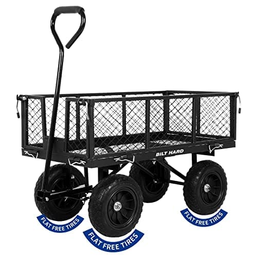BILT HARD 400 lbs 10" Flat Free Tires Steel Garden Cart with 180° Rotating Handle and Removable Sides, 4 Cu.Ft Capacity Utility Heavy Duty Garden Carts and Wagons - Image 1