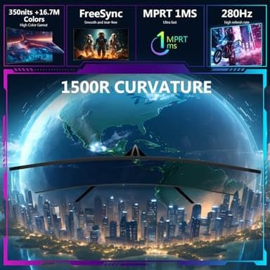 Z-Edge 27 inch Curved Gaming Monitor, FHD 1080P 280Hz Curved 1500R Computer Monitor, Ultra-Fast MPRT 1ms Monitor, 350nits, 16.7M Colors, 4000:1 Contrast, UG27P 2X DP 1.2 Ports and 2X HDMI 2.0 Ports - Image 3