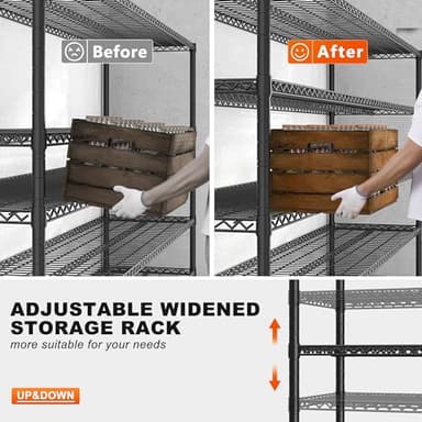 REIBII 85.7"H Storage Shelves 2998LBS Metal Shelving Units with Wheels&Feet, 5 Tier Garage Shelving Heavy Duty Adjustable Wire Shelf for Pantry Garage Commercial Industrials, 85.7"H X 55.5"W X 24.2"D - Image 9