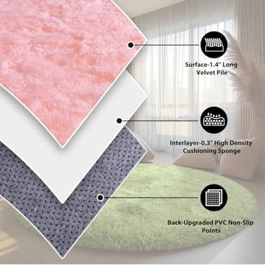 Pink Round Plush Rug for Living Room, Non-Slip Rugs, Furry Carpet for Nursery Room, Round Shaggy Rug for Living Room Area Rug 5Ft - Image 5