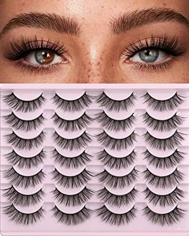 False Eyelashes 14mm Faux 3D Mink Lashes Natural Look Cat Eye Wispy Lashes Pack by Kiromiro, 14 Pairs - Image 1