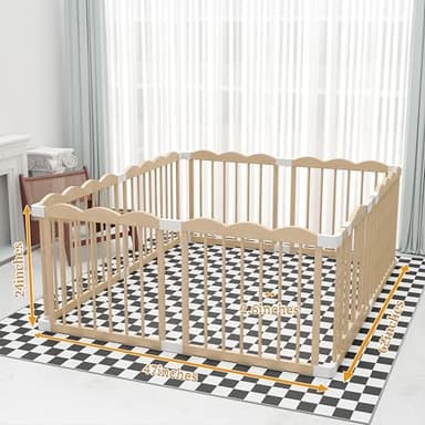 Baby Playpen, Wooden Playpen for Babies and Toddlers, Large Adjustable Wooden Baby Playard with Locking Gate, Easy to Assemble, Portable Play Pen, Infant Play Pen Play Area(47x62x24 Inch) - Image 2