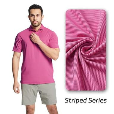 MAELREG Men’s Polo Shirts Short Sleeve Quick Dry Performance Lightweight Pinstriped Collared Polo Shirt for Men - Image 3