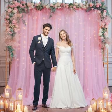 20x8ft Baby Pink Tulle Backdrop Curtain with Lights String for Parites, Sheer Photo Backdrop Curtains with Lights for Wedding Backdrop Ceremony Reception Bridal Shower Baby Shower Birthday Party - Image 5