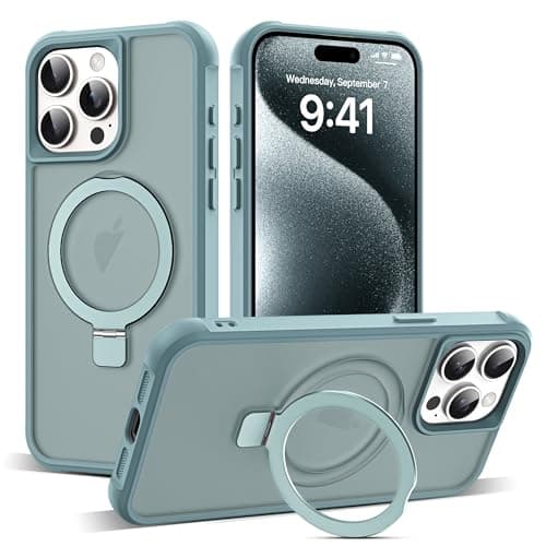 SKYLMW Compatible with iPhone 15 Pro Case with Invisible Magnetic O-Ring Stand Military-Grade Translucent Case for iPhone 15 Pro 6.1" [Compatible with MagSafe][Great Grip Feeling], Blue - Image 1