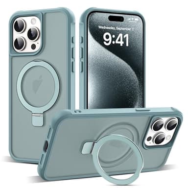 SKYLMW Compatible with iPhone 15 Pro Case with Invisible Magnetic O-Ring Stand Military-Grade Translucent Case for iPhone 15 Pro 6.1" [Compatible with MagSafe][Great Grip Feeling], Blue - Image 1