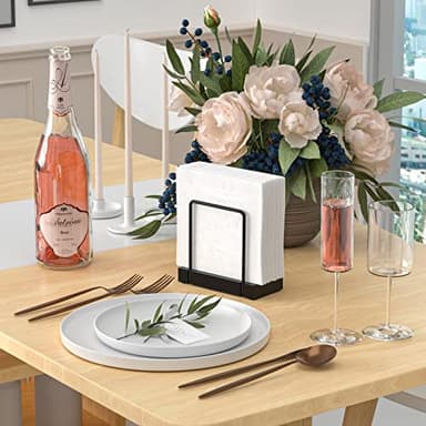 Wican Napkin Holder for Table, Bamboo Iron Standing Napkin Dispenser for Kitchen Dining Farmhouse Cocktail Picnic Bar Rustic Wood Holders for Paper Mail Bills Suitable for All Dining Room Decors Black - Image 2