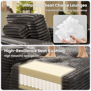 ovios 67'' Chaise Lounge Chair Indoor, Oversized Upholstered Sofa Bed, Sleeper Couch Reading Chairs Fluffy Plush Faux Fur Cloud Sofas Couches for Living Room, Grey - Image 6