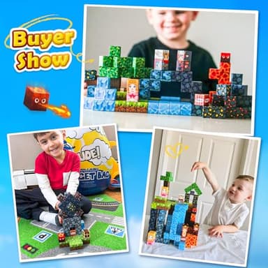 IGIVI Magnetic Blocks - Build Mine Magnet World Lava Valley Set, 1" Magnetic Cube Building Toys for Kids Ages 3+, Montessori Sensory Toys for Toddlers, Creative Game Themed Toy Gifts for Boys & Girls - Image 4