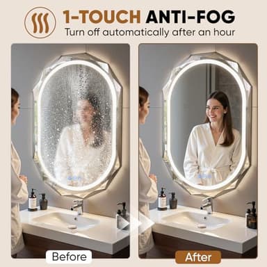 Homsion 24"X36" Oval LED Bathroom Mirror with Lights, Frameless Vanity LED Mirror for Bathroom with Beveled Edge, Backlit Anti-Fog, Dimmable, 3 Colors, Memory Function, Tempered Glass, Shatter-Proof - Image 6