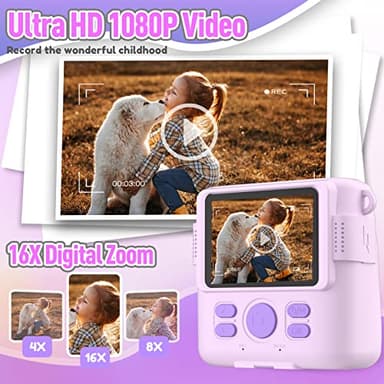 ESOXOFFORE Instant Print Camera for Kids, Christmas Birthday Gifts for Girls Boys, HD Digital Video Cameras for Toddler, Portable Toy for 4 5 6 7 8 9 10 Year Old Girl with 32GB SD Card-Purple - Image 4