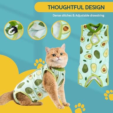 Avont Cat Recovery Suit - Kitten Onesie for Cats After Surgery, Cone of Shame Alternative Surgical Spay Suit for Female Cat, Post-Surgery or Skin Diseases Protection -Avocado(M) - Image 6