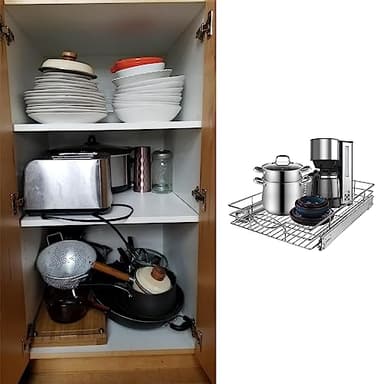 Sikarou Pull Out Cabinet Organizer 26" W x 21" D, Heavy Duty Kitchen Cabinet Pull Out Shelves, Slide Out Wire Basket for Kitchen Cabinets, Bathroom, Pantry, Chrome Finish - Image 7