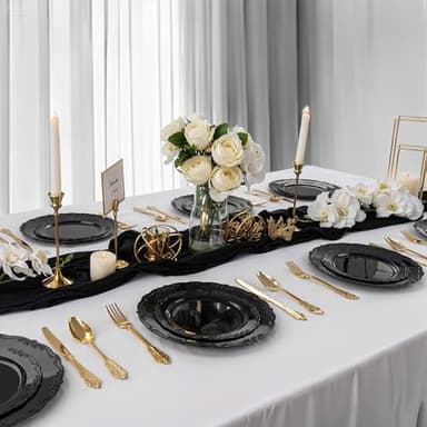 DaYammi 60PCS Black Plastic Plates, Heavy Duty Black Disposable Plates Premium 7.5 inch Dessert Cake Salad Appetizer Plates Hard Plastic Plates Disposable for Halloween Party - Image 6