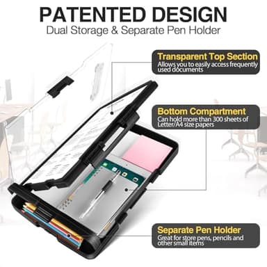 Sooez Original Clipboard with 2 Storage & Pen Holder, Heavy Duty Clip Boards 8.5x11 with Dual Storage, Clearview Dry Erase Coach Clipboard with Real Hinge, High Capacity, School & Office Supplies - Image 3