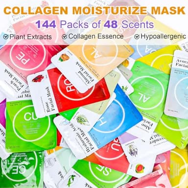 VESPRO 144 Pack Collagen Essence Sheet Facial Masks, Bulk Sheet Masks for Face, Hydrating Facial Masks for All Skin Types, Moisturizing and Soothing, Natural Skincare Spa Face Mask - Image 2