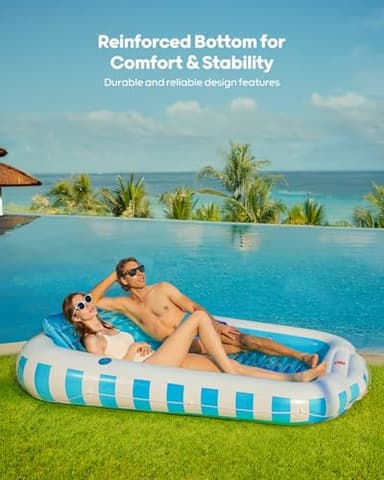 QPAU Inflatable Tanning Pool for Adults, 82"×60" Extra Large Tanning Float with Footrest, Removable Pillow, Cushion Base, 2 Cup Holders, Grip Rope – Tanning Pool Float for Backyard, Beach, Pool - Image 6