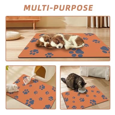 18"×30" Dog Food Mat-Absorbent Dog Mat for Food and Water, No Stains Quick Dry Cat Dog Food Bowl Mat Non Skid Dog Feeding Mat with Footprints for Messy Drinkers Orange - Image 6