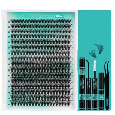 Lash Clusters Kit 320Pcs,40D Eyelash Extension Kit,Lash Bond and Seal Waterproof,Lash Remover for Individual Cluster Lashes Kit,Lash Applicator Tool for DIY Lash Extension Kit(D-Mix9-16mm Kit) - Image 1