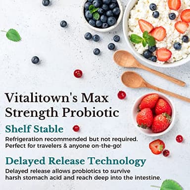 VITALITOWN Probiotics 120 Billion CFUs | 36 Strains, with Prebiotics & Digestive Enzymes for Men Women | Shelf Stable | Digestive Health & Immune Support | Vegan, Non-GMO | 30 Delayed Release Veg Caps - Image 4
