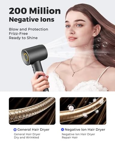 Hair Dryer - Bopcal Ionic Blow Dryer with Concentrator for All Hair Types,110000 RPM High-Speed Fast Drying Lightweight and Quiet, 200 Million Negative Ions Dryer with Thermo-Control (1500w) - Image 3