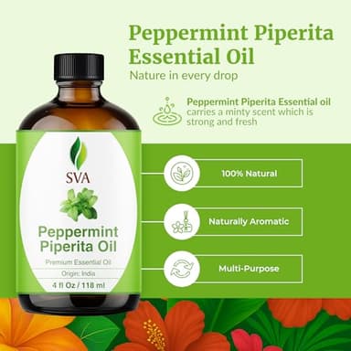SVA Peppermint Piperita Essential Oil – 4 Fl Oz – 100% Natural Piperita Oil - for Diffuser, Hair Care, Face, Skin Care, Aromatherapy, Scalp and Body Massage, Soap and Candle Making - with Dropper - Image 2